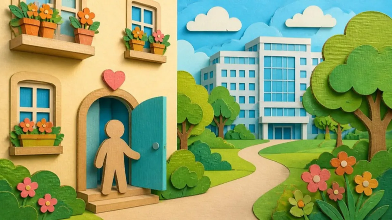 Illustration: a family doctor's office near home and a large network clinic building
