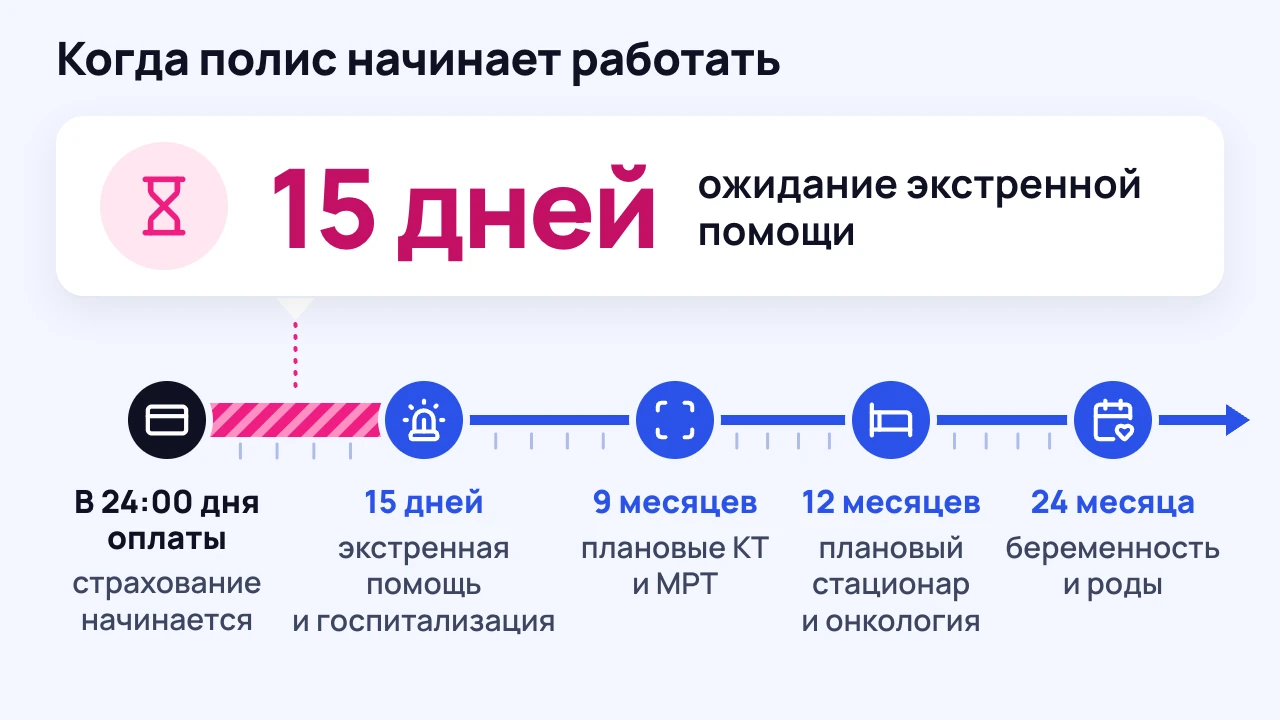 Схема сроков ожидания: 15 дней, 9, 12 и 24 месяца